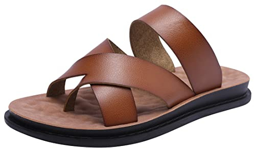 Harssindanzar Sandali da uomo,Estate Slip On Cross Straps Slide Sandali Toe Ring Style Outdoor And Indoor KM221EU,Cachi,taglia 45