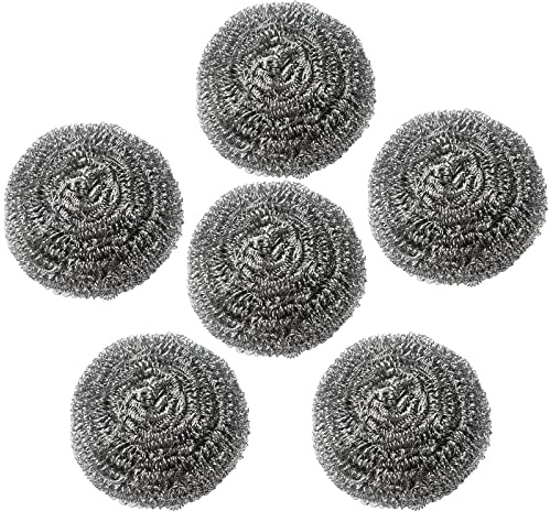 Roellgs Pack of 6, Stainless Steel Scrubbers, 30g, Metal Scrubbing Pads, Heavy Duty Cleaning Supplies - especially for tough cleaning jobs