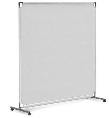 Steel-AID 60-inch Rolling Privacy Room Divider - Freestanding Office Wall Partition with Non See-Through Blackout Screen - Sturdy & Durable Iron Frame - Rolling Wheels - Black, White, Gray & Blue