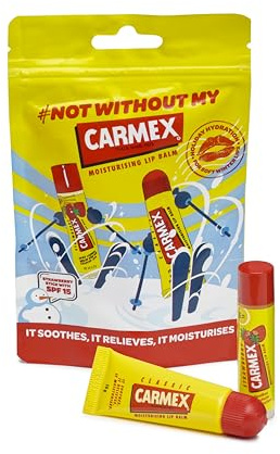 Carma Labs Herbst/Winter Lippenbalsam-Hülle (1 Tube Classic und 1 Erdbeer-Stick) macht die Lippen weich und spendet Feuchtigkeit