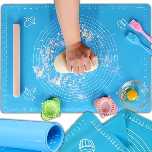 Retoo Tappetino da forno in silicone, 45 x 64,5 cm, antiscivolo, grande, antiaderente, in silicone, per pizza, fondente, con misurazione, colore: blu