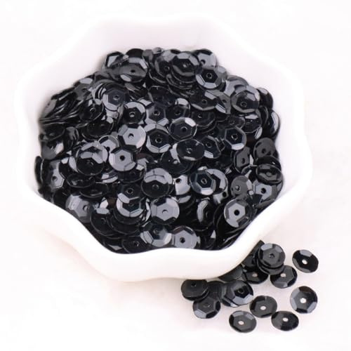 Wambere 6000 Stück Durchmesser 6mm Pailletten,Pailletten zum Basteln,Lose Pailletten Sequin mit Loch,für DIY Nähen Basteln Kunsthandwerk Schmuckherstellung Kleidungsdekoration Nagelkunst,Schwarz
