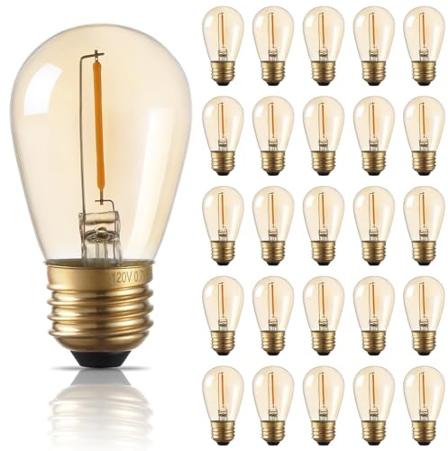 TORCHSTAR 25-Pack S14 LED Bulb, Amber Warm Glass LED Replacement Bulbs, 2200K Amber String Lights, 0.7W E26 Base LED Light Bulbs, Non-Dimmable Filament Bulb