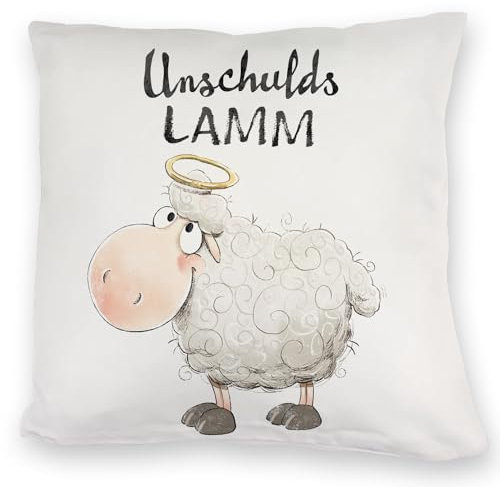 speecheese Schaf Kuschelkissen mit Spruch Unschuldslamm Flauschiges Bauerntier Cartoon Schaf PlüschKuschelkissen Witzig Ideal für Bauernhof Fans Geburtstag