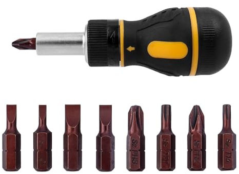 Treki 9 in 1 Klein Ratsche Schraubendreher Mini Torx- Schlitz- Kreuzschlitz- Schraubenzieher Bits mit magnetische Spitze, Tragbar Stubby Ratschenschraubendreher für enge Bereiche