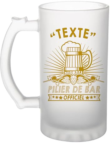 Planetee Chope Personnalisable - Verre à bière Pinte Cadeau à personnaliser pour Collègue Travail Retraite Anniversaire Saint Valentin Noël Secret Santa Femme Homme (Pilier)
