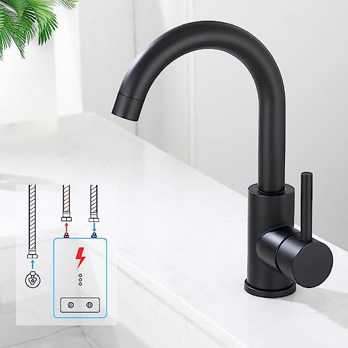 HOMELODY Rubinetto a bassa pressione per bagno/cucina, colore nero, girevole a 360°, rubinetto per il bagno