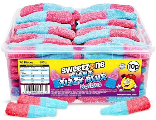 Sweetzone Fizzy Giant Pink and Blue Bottles 805g 70pcs of Tub of Sweets, Retro Sweets, Sweet Box, Halal Sweets for Delightful Moments, Old Fashioned Sweets, Tubs of Sweets for Everyone