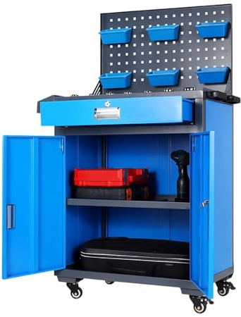 YCOVSFP 150 Kg Schwerer Werkzeugwagen Mit Rädern, Robustes Universalwerkzeug Mit Schublade, Schraubendreherhalter, Lochwand, Mechaniker-Werkzeugwagen for Garage, Lager, Werkstatt