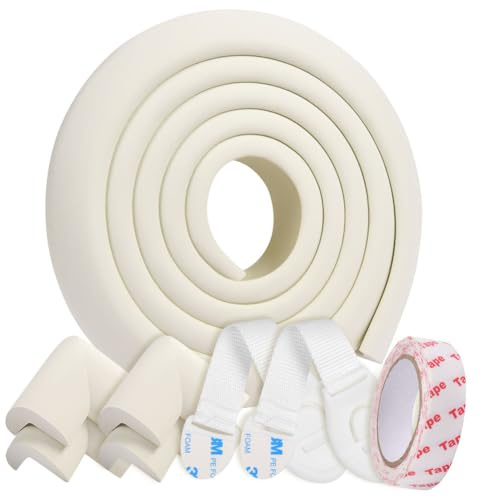 HOTUT Baby Proofing Foam Edge Guard, 2M Baby Edge & 4 Corner Guards, Furniture Table Edge Protectors Foam Baby Safety Bumper Guard, White Childproofing Protection, Pre-Taped Corner Cushions