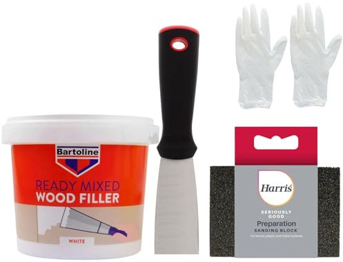 White Wood Filler Set - Includes 500g Wood Filler, Sanding Block and Putty Tool - Easy To Apply And Is Suitable For Outdoor And Indoor Use