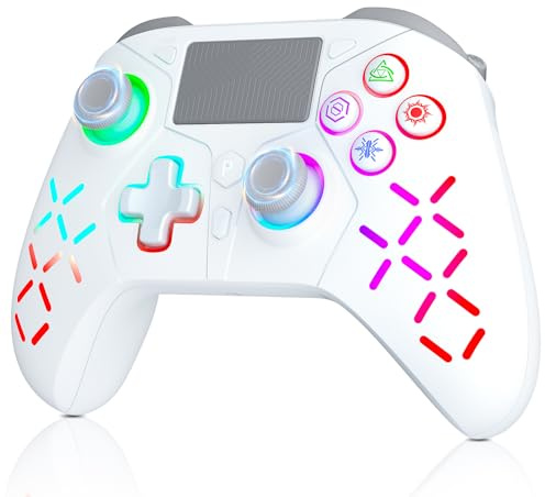 TURPOW Wireless Controller for PS-4 Gamepad Remote Control with Dual Motor Vibration/6-Axis Sensor/Turbo/3.5mm Audio Jack/Touch Pad for Ps-3/Ps-4/Pro/Slim/S-witch/Pc(RGB) White