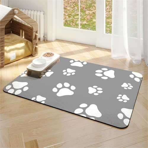 Hearda Futtermatte Hund Groß, Katzen Futternapf Unterlage rutschfest Saugfähig Napfunterlage Hund Unterlage Katzennapf Schnelltrocknend Futternapf Matte (50x70cm,Weiß)