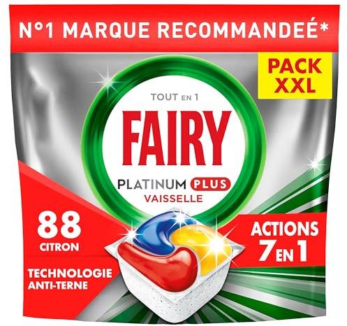 Fairy Platinum Plus Tablettes Lave-Vaisselle All In One Technologie Anti-terne, Citron, 88 Capsules, Nettoyage Optimal, Redonne De L’Éclat Et Prévient Le Calcaire