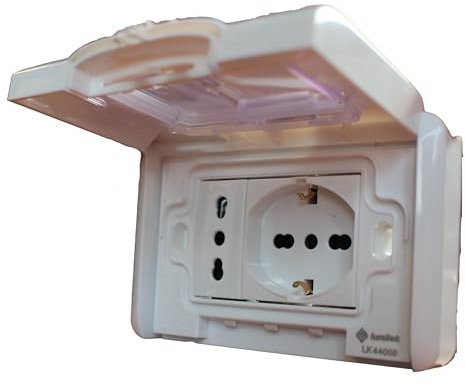 Kit Schuko Polivalente + Presa Bipasso, Kit Incasso IP55 Impermeabile, Premontato per Scatola 503, Presa Schuko 2P+T 10/16A