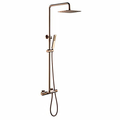 Thermostatdusche, Duschkopf-Duschmischsystem, Wasserfall-Thermostat-Badewannenarmatur, wandmontiertes Duscharmatur-Set for Badezimmer mit höhenverstellbarem Regenduschkopf und Handbrause, gebürstetes