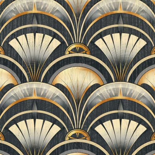 LZH-LP Self Adhesive Wallpaper Golden Linear Elegant Pattern Peel and Stick Contact Paper, 44x300CM Luxury Art Deco Pattern Removable Wallpaper Decorative Film for Wall Cabinet Furniture