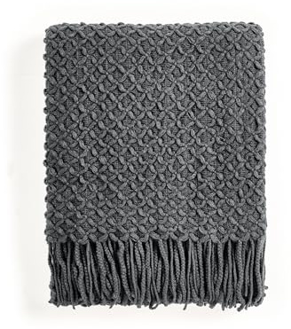 CREVENT Boho-Strickdecke für Sofa, Sessel, Bett und Wohnraumdekoration, weich, warm, kuschelig, leicht, für Frühling, Sommer und Herbst (127 cm x 152 cm, dunkelgrau)