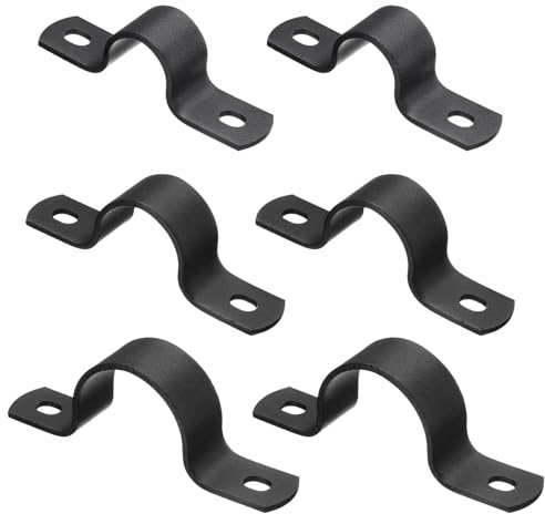 sourcing map 6Pcs Metal Pipe Clamps, 3 Sizes Carbon Steel Two Hole Strap U Bracket Tube Clip Conduit Clamps for Pipe Fixing Wire Cord Installation Decorating, Black (1/2, 3/4, 1)