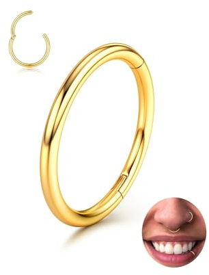 BodyBonita Nasenpiercing Ring mit Scharnier - 316L Chirurgenstahl Nahtloser Piercing Ringe Schmuck 20G Septum Clicker Lippenringe Knorpel Helix Daith Conch Tragus Rook Labret 5 mm-Gold