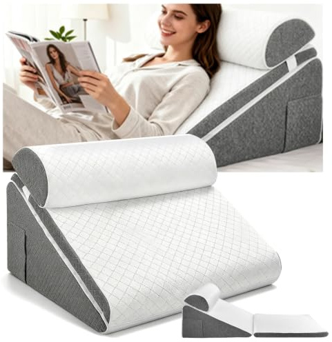 3 in 1 Verstellbares Keilkissen für Bett und Sofa, Hochdichteschaum Memory-Schaum Lesekissen, Orthopädisches Keilkissen für Reflux Schlafapnoe, Beinkissen, Beim Spielen, Lesen oder Fernsehen