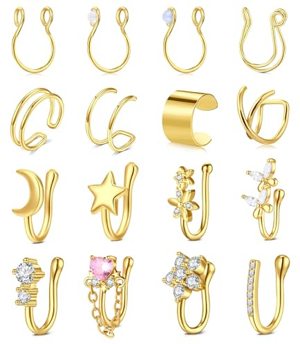 FECTAS Fake Nasenpiercing Nasenring Edelstahl Fake Septum Gold Fake Ohrringe Helix Nose Ring Schmuck Herz Diamant Schmetterling