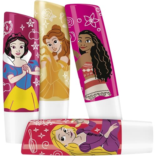 Labello Limited Disney Princess Edition Lippenpflege Set, Watermelon Sorbet, Candy Apple Dream, Wild Cranberry & Vanilla Cupcake, mit fruchtigem Aroma, Lippenbalsam für Kinder ab 3 Jahren (4 x 4,8 g)