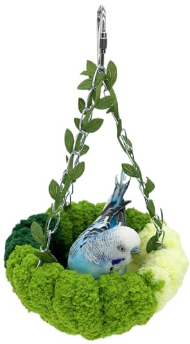 Bird Nest for Cage,1PC Plush Parrot Hammock Bird Bed,Winter Warm Hanging Budgie Sleeping Bed Hut Swing Bird Cage Accessories for Conure Cockatiel Parakeet Small Pets (Green)