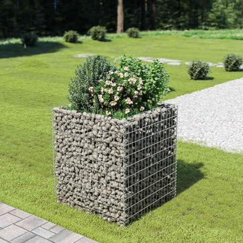 Pflanzentopf Gross Pflanzkübel Aussen, Gabionen-Hochbeet Verzinkter Stahl 90×90×100 cm, Blumentopf für Innen- und Außendekoration