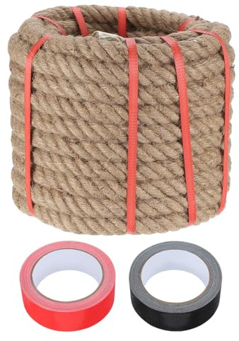 QUARKZMAN Jute Seil 0.9 Zoll x 59ft Schweres Natürliches Dickes Geflochtenes Seil Mit 2 Rollen Klebeband Für Basteln Geländer Docks Tauziehen Schaukel Nautische Gartengestaltung