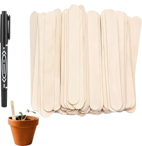 Haoyic 100 Pcs Wooden Plant Labels for Outdoor Plants, Plant Label for Garden, 15x1.8cm Plants Name Sticks for Herb Flowers Vegetable (with Black Pen)