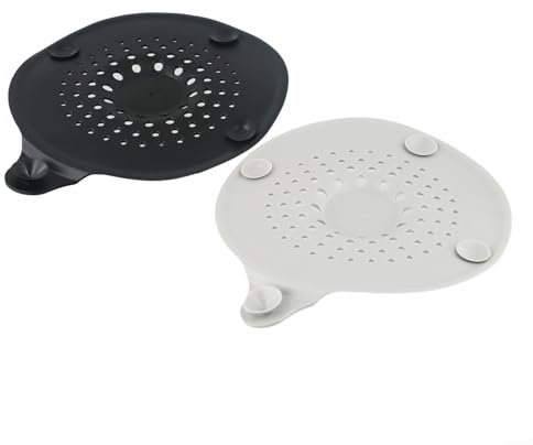 Couvercle de vidange de douche en silicone avec ventouse puissante – Bouchon de cheveux et filtre d'évier pour salle de bain, baignoire et cuisine – Matériau TPR (noir + gris)