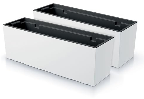 IMJ-Global - Set di 2 Fioriere da Esterno Grandi 58x18x19,5cm, Fioriera da Esterno in Plastica Moderni, Vaso da Esterno da Balcone Resistente alle Intemperie Perfette per Arredare Interni (Bianco)