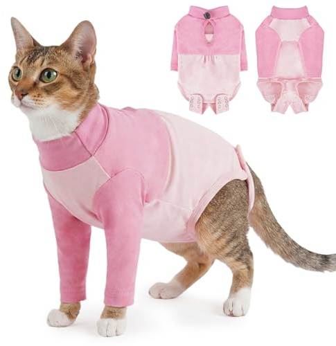 Op Body katt, andningsaktiv kattbody efter Op tik kastrationsbody katt hane, läckageskydd för katter efter Op skydd framben, benskydd (rosa, M)