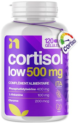Cortisol Low 500mg | 120 Cápsulas con Fosfatidilserina 400mg, L-Teanina 100mg y Cromo Picolinato | Complemento para el Cortisol y Bienestar Mental | 4 Meses | Fabricado en Italia