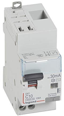 Legrand 410800 Disjoncteur différentiel monobloc DX³6000 10kA arrivée haute automatique départ bas vis, U+N 230V, 10A typeAC, 30mA