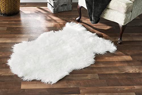 Silky Soft Faux Fur Rug, 3 ft. x 5 ft. White Fluffy Rug, Made in France, Sheepskin Area Rug, Shaggy Rug for Living Room, Bedroom, Kid's Room, or Nursery, Home Décor Accent with Non-Slip Backing