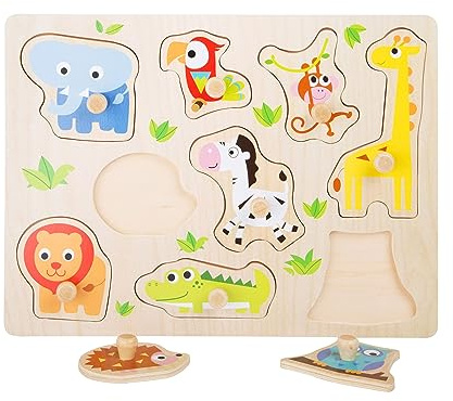 small foot Setzpuzzle Zootiere aus Holz, stabiles Holzpuzzle mit acht süßen Zootieren, für Kinder ab 12 Monaten, 4763