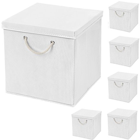 StickandShine 6er Set Weiß Faltbox 30 x 30 x 30 cm Aufbewahrungsbox faltbar mit Kordel und mit Deckel