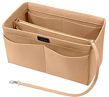 Ropch Handtaschen Organizer, Filz Taschenorganizer Bag in Bag Innentaschen Handtaschenordner mit Abnehmbare Reißverschluss-Tasche und Schlüsselkette (Beige, M)