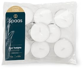 Spaas 12 Maxi Tealights Bags x10, ± 10 Hours, White