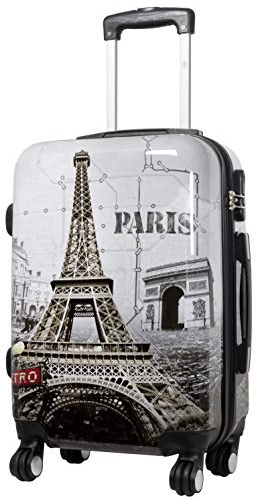 Trendyshop365 Handgepäckkoffer Motiv Paris Eiffelturm 57 cm 34 Liter 4 Räder Grau Zahlenschloss