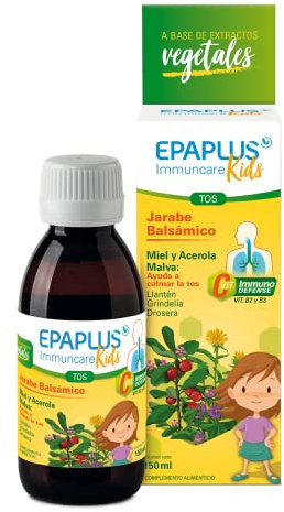 EPAPLUS Immuncare Jarabe Balsámico Niños, Ayuda a Calmar la Tos y al Mantenimiento de la Salud de las Vías Respiratorias, 150 ml, Sabor Frambuesa