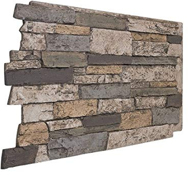 Faux Stone Wall Panel - Wide Stacked Stone Siding - Brighton Colorado Color (48 W X 24 H X 1½D)