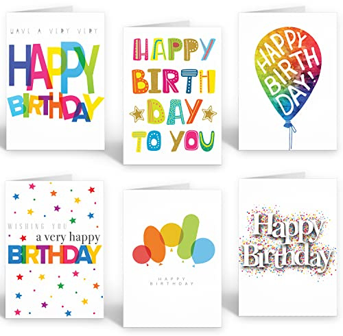 Ruby Ashley 30 Pack Colourful Birthday Cards - Multipack Happy Birthday Cards With Envelopes Box set For Adults and Kids - Set 6