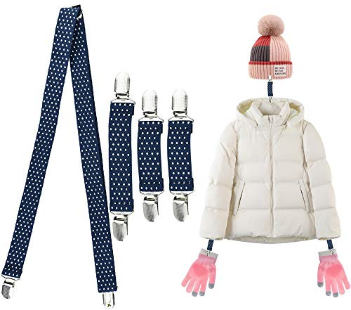 KLYNGTSK 4PCS Pinces pour Mitaines et Pinces à Chapeau, Clips de Mitaines 3 Tailles Clips à Gants Enfants Pinces Élastiques pour Gants et Chapeaux Pinces à Moufles Élastiques pour tous les âges (Bleu)