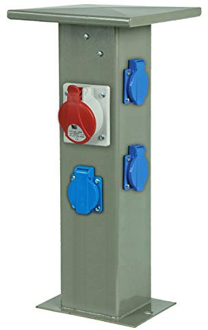 WITTKOWARE Steckdosensäule für Festinstallation, 3X Schutzkontaktsteckdosen 16A, 1x CEE Steckdose 16A, grau