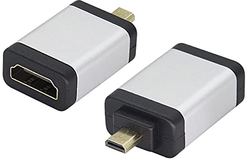 AAOTOKK Aluminum Alloy Shell Coupler, HDMI Female to Micro HDMI Male Adapter for 3D, Raspberry Pi 4, GoPro Hero, Sport Camera (2-Pack, Silver)
