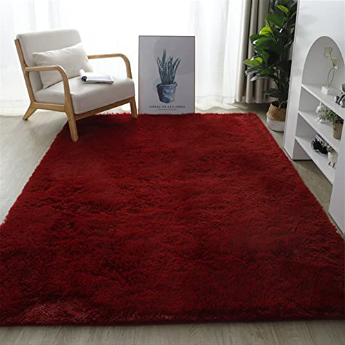 Lifup Teppich Shaggy Anti Rutsch Pflegeleicht, Rechteck Langflor Teppich für Wohnzimmer Schlafzimmer Kinderzimmer Weinrot 80 x 160 cm