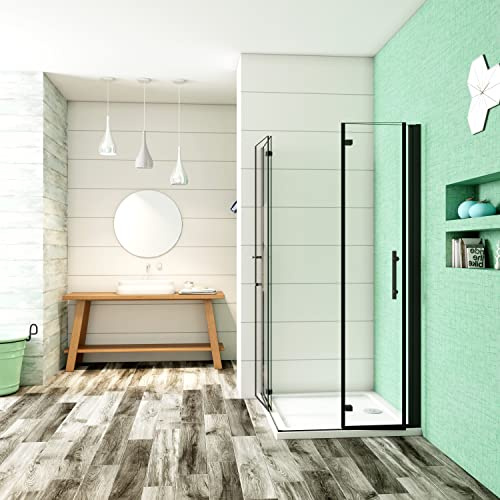 Ducha Casa 100x80x190cm Mampara de ducha angular plegable con bisagra cuatro hojas, 5mm cristal templado antical,marco negro
